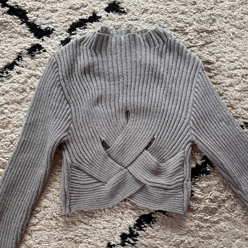 SHEIN Gray Ribbed Cowl Neck Sweater